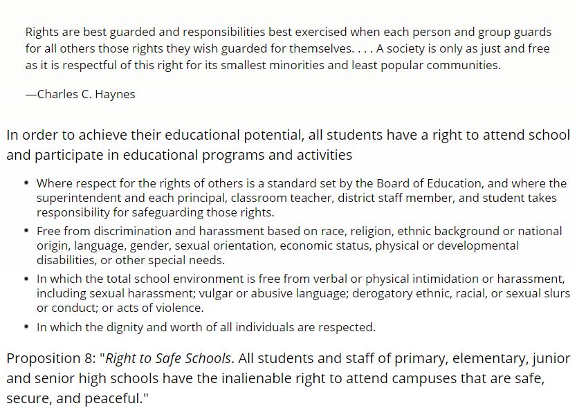 Modesto City Schools. Principles of Rights, Responsibilities, and Respect to Ensure a Safe School Environment