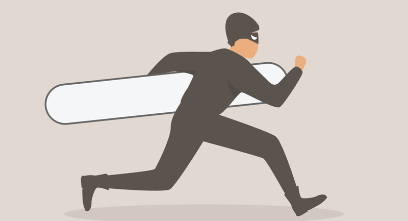 Illustration of a masked thief running away with a large crayon