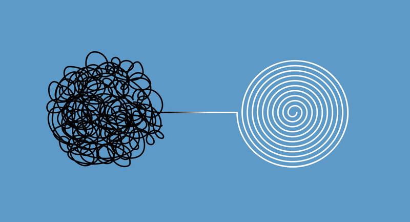 Illustration: A tangled black string smoothing out into a maze outline