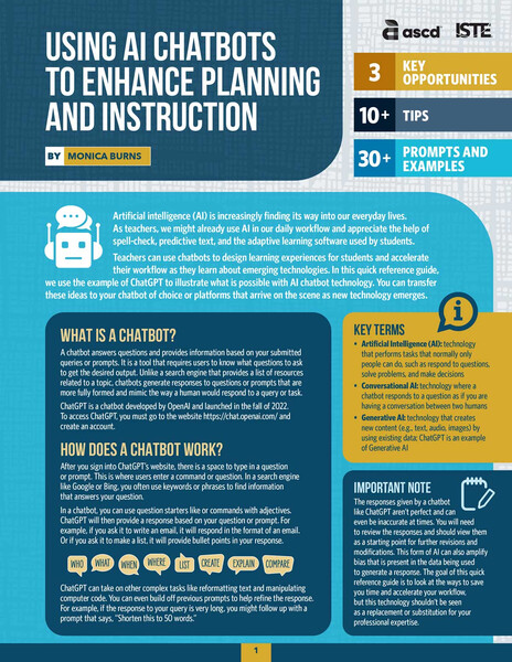 Book banner image for Using AI Chatbots to Enhance Planning and Instruction QRG