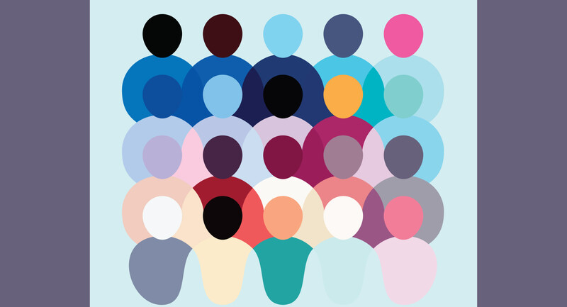 A diverse group of people figures in various colors