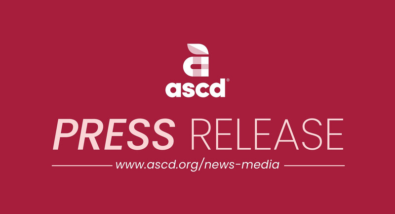 ASCD Press Release text and association logo on red background.